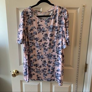 Lane Bryant Flower Pattern Short Sleeve Sweater with Ruffle Sleeve Detail